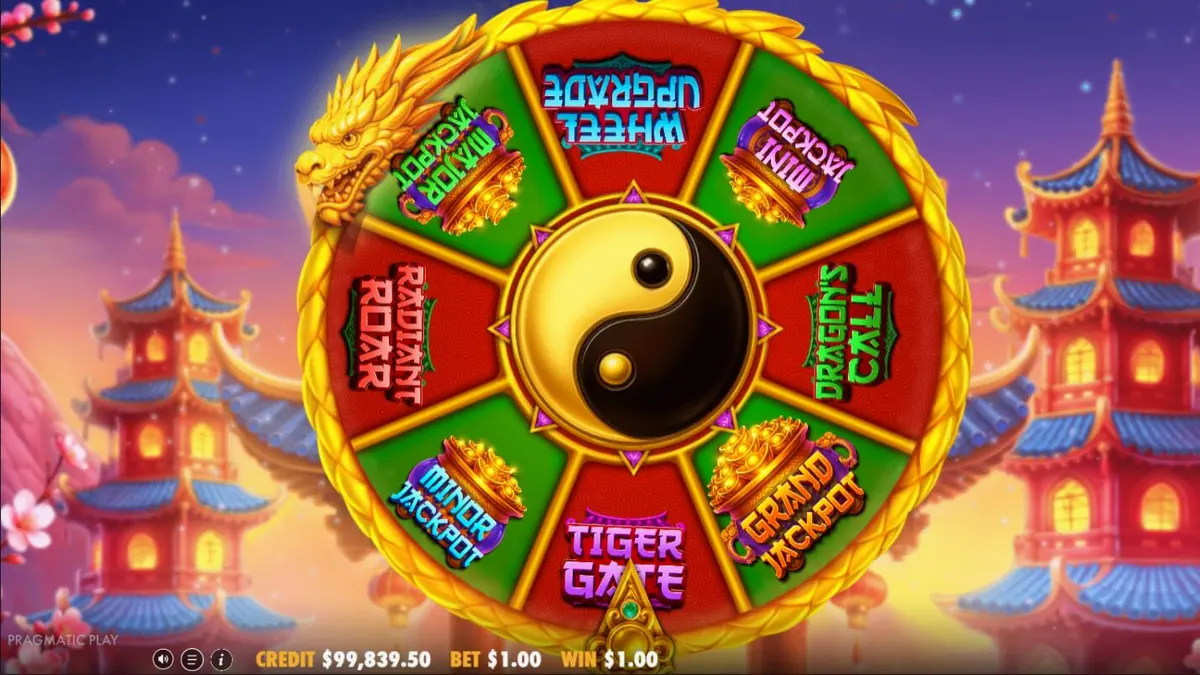 O design vibrante e dourado da slot Dragon Tiger Fortunes com elementos orientais.